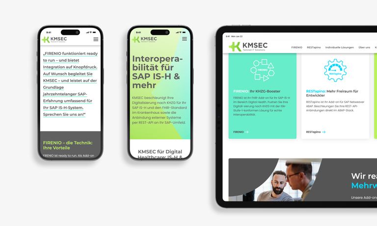 Webdesign KMSEC mobile Ansichten der Website